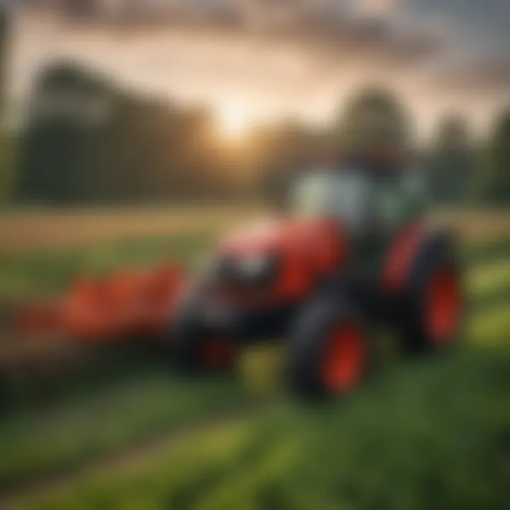 A compact tractor in a flourishing field showcasing its versatility