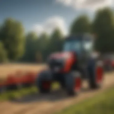Different types of compact tractors lined up for comparison