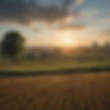 Serene Agricultural Landscape A serene farm landscape showcasing fields and crops