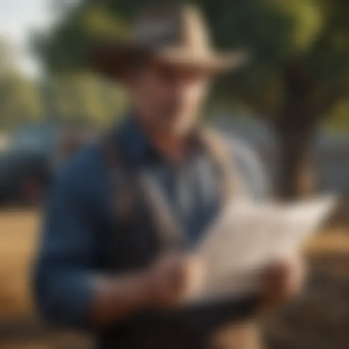 A farmer reviewing documents for compliance