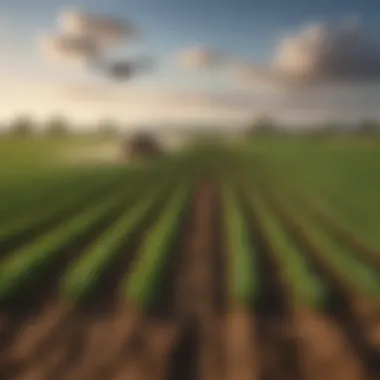 Technological Innovations in Farming Innovative technology in agriculture, featuring drones and sensors in fields
