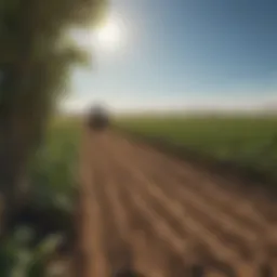 A serene agricultural landscape showcasing thriving crops under a clear blue sky
