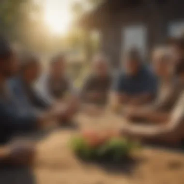 A diverse group of farmers engaged in a strategy meeting discussing business structure