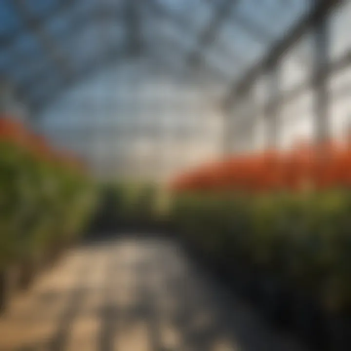 A greenhouse covered with Agtec super strength clear woven film, highlighting its clarity and light transmission