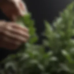 A close-up of antifungal powder being applied to plant leaves