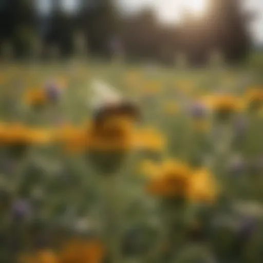 A field of wildflowers attracting bees with vibrant colors, showcasing bee-friendly habitats.