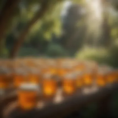 Harvesting the Sweetness of Nature An array of jars filled with local honey, representing the rewards of sustainable beekeeping.