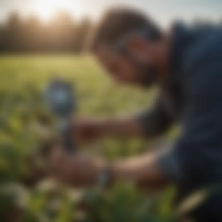 Agronomist using a pH meter for crop assessment