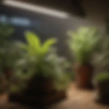 Optimal Plant Health Under Full Spectrum Lighting A botanical setup under full spectrum LED grow lights highlighting plant health.