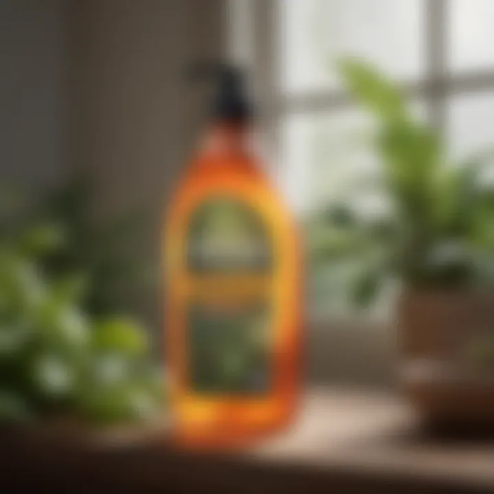 A bottle of insecticidal soap with plants in the background