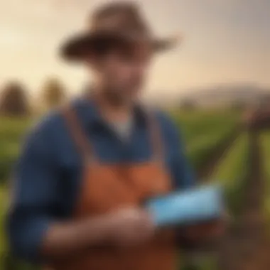 A farmer using a tablet in a field