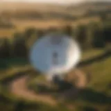 A satellite dish installed in a rural landscape