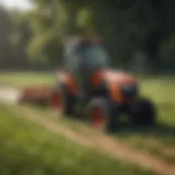 Pull behind flail mower in action on farmland