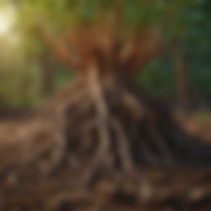 Close-up of healthy roots in enriched soil