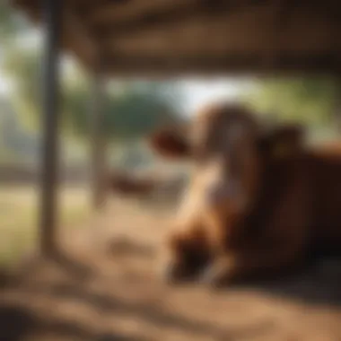 Cattle resting comfortably under shade during a hot day