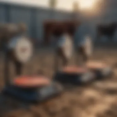 Comparison of Various Cattle Weighing Scales Different types of cattle weighing scales lined up for comparison
