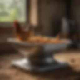 An intricately designed chicken feeder pan showcasing its structure and material