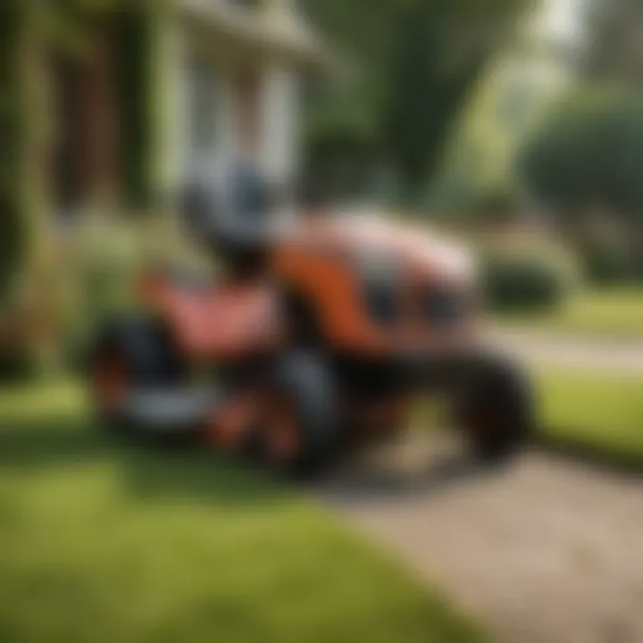 A picturesque garden maintained with a riding lawn mower