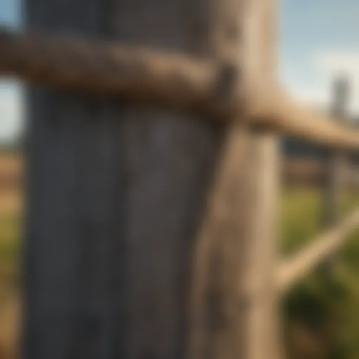 Close-up of a sturdy rope fence post supporting a boundary