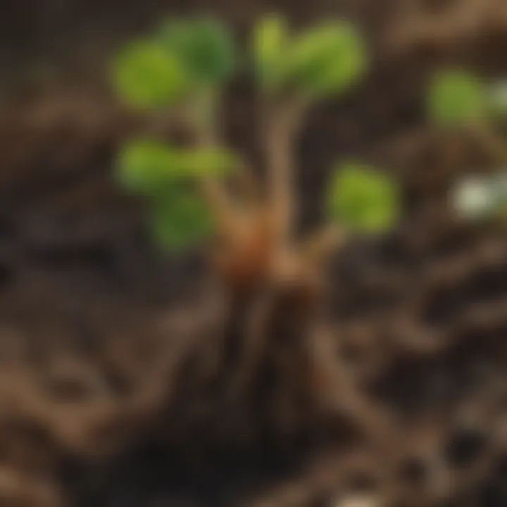 Close-up of clover roots enhancing soil structure