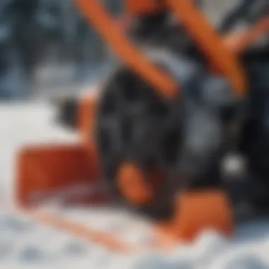 Cutting Mechanism of a Snow Blower Close-up view of a snow blower's cutting mechanism showcasing its robust design.
