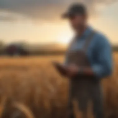 Farmers discussing crop yields and market trends in a field