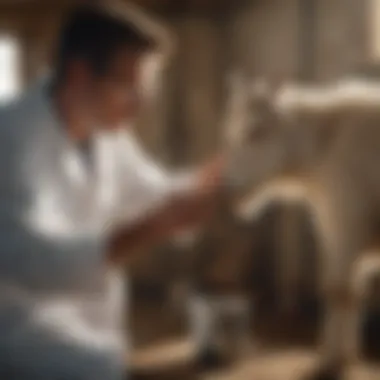 Veterinarian with Goat Veterinarian administering dewormer to goat