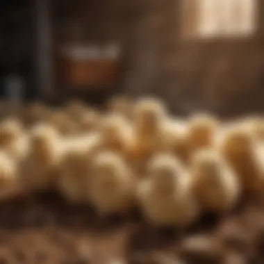 Chicks Thriving in a Well-Maintained Brooder Chicks comfortably resting under a heat source in their brooder