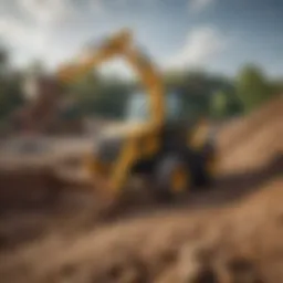 Mini tractor backhoe loader in operation at a construction site