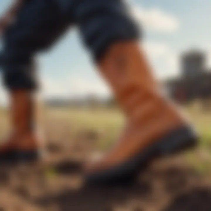 Farmers using easy care glove boots in the field