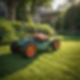 A sleek battery reel mower on a lush green lawn