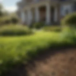 Lush green lawn treated with weed feed products