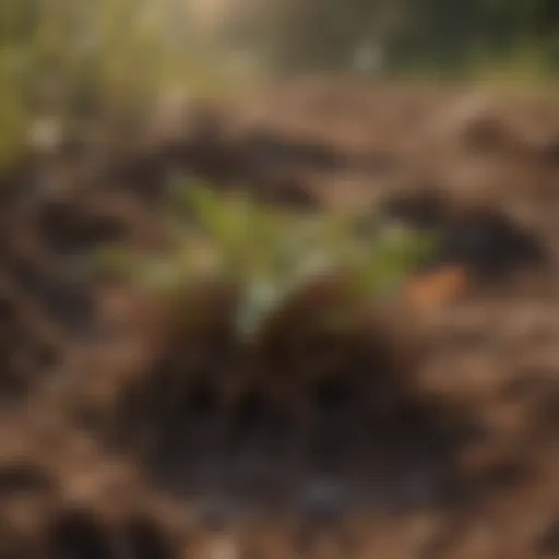 Rich soil exhibiting diverse organic matter and texture.