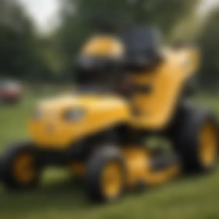 Close-up of the Cub Cadet rear engine riding mower highlighting its innovative design