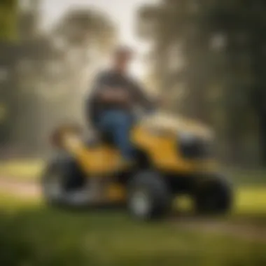 User demonstrating the comfort and ease of use of the Cub Cadet rear engine riding mower