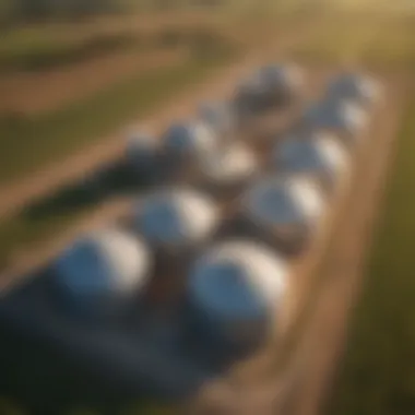 Grain Storage Facilities Aerial view of grain storage facilities and silos