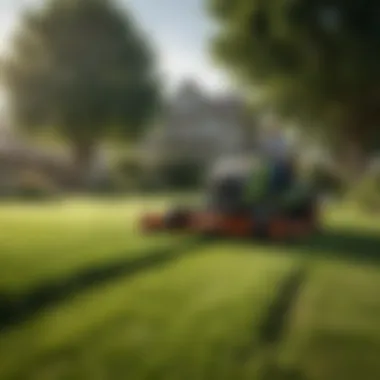 A lush lawn being mowed with a Danville mower, showcasing eco-friendly practices