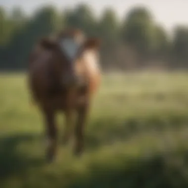 Livestock grazing in a field with fly spray application