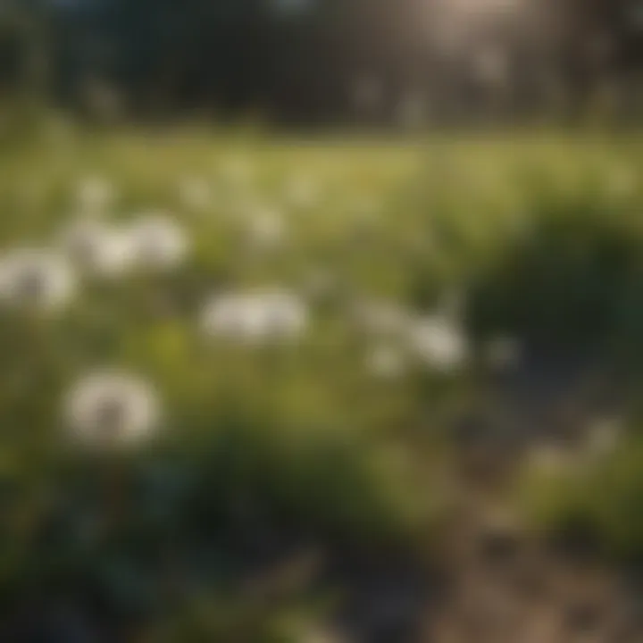 Close-up of dandelions in a grassy area