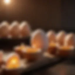 A sophisticated egg candling device in action, displaying different egg qualities.
