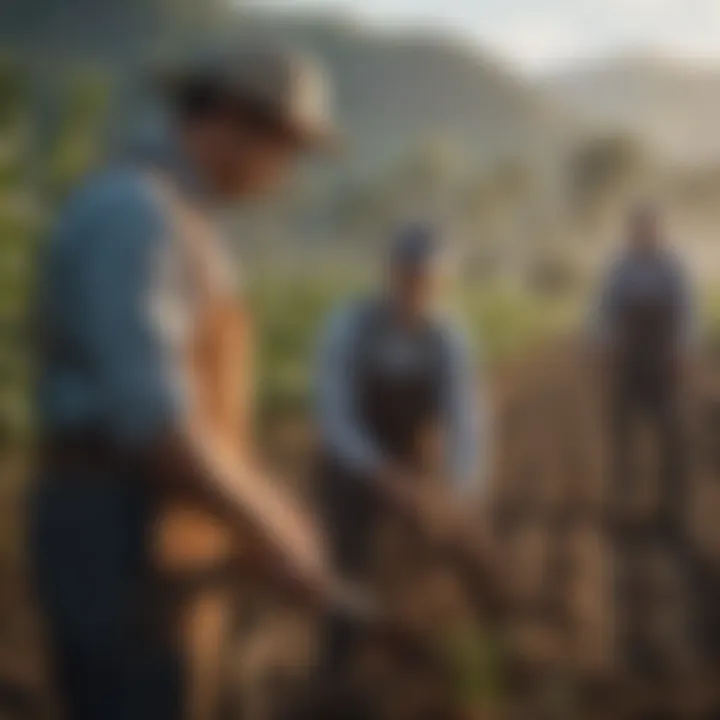 A group of workers engaged in a collaborative farming task