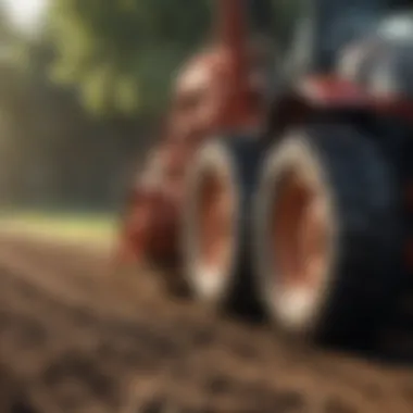 Close-up of modern farming equipment in action