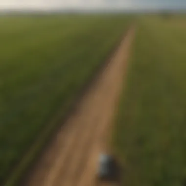 Aerial view of vast agricultural fields with crops treated with herbicides