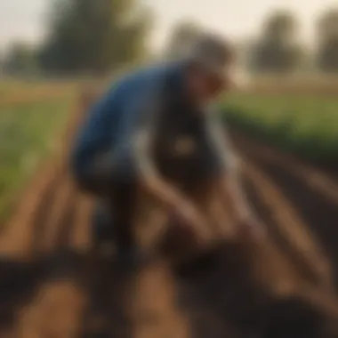 Farmers examining crops thriving in enriched super soil.