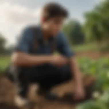 A diverse group of students engaged in fieldwork, applying sustainable farming techniques