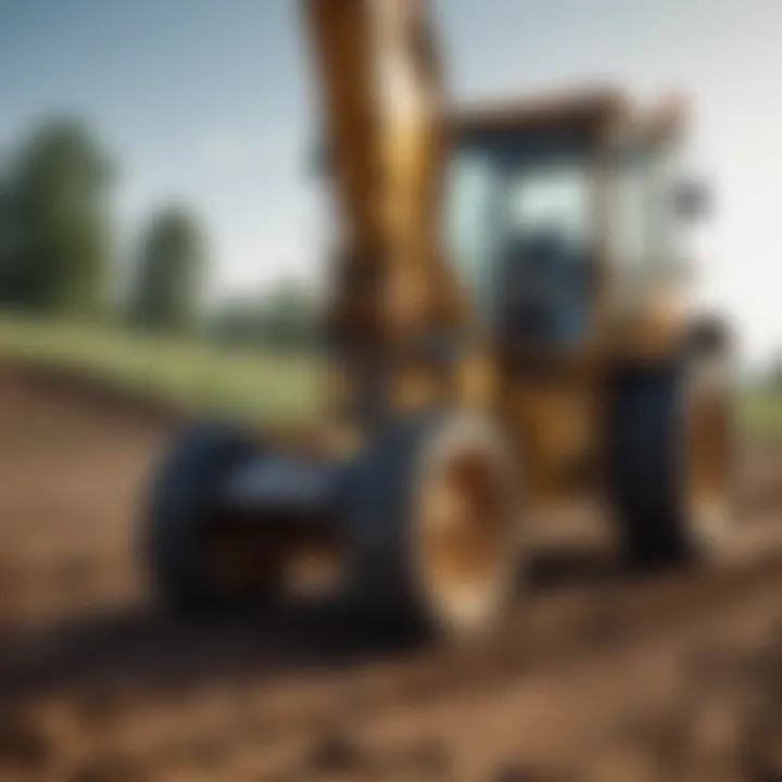 Agricultural professional utilizing backhoe hammer attachment for soil compaction.