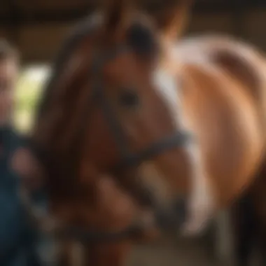 A relaxed horse being groomed by a rider