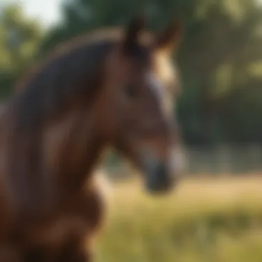 Tranquil Horse in Serene Environment A tranquil horse grazing in a serene pasture