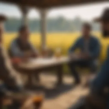 Farmers discussing rental terms over a table