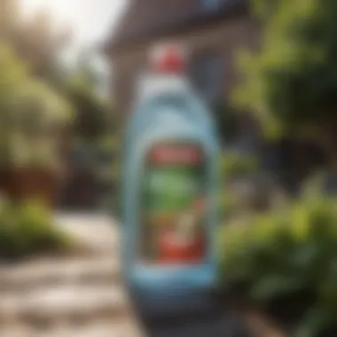 Bottle of dishwashing liquid in a garden setting